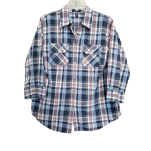 Chaps Women's 100% Cotton Plaid 3/4 Sleeve Roll-Tab Button-Up Shirt Size 1X - Picture 1 of 5